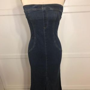 Denim Bodycon Strapless Maxi Dress VINTAGE 90s